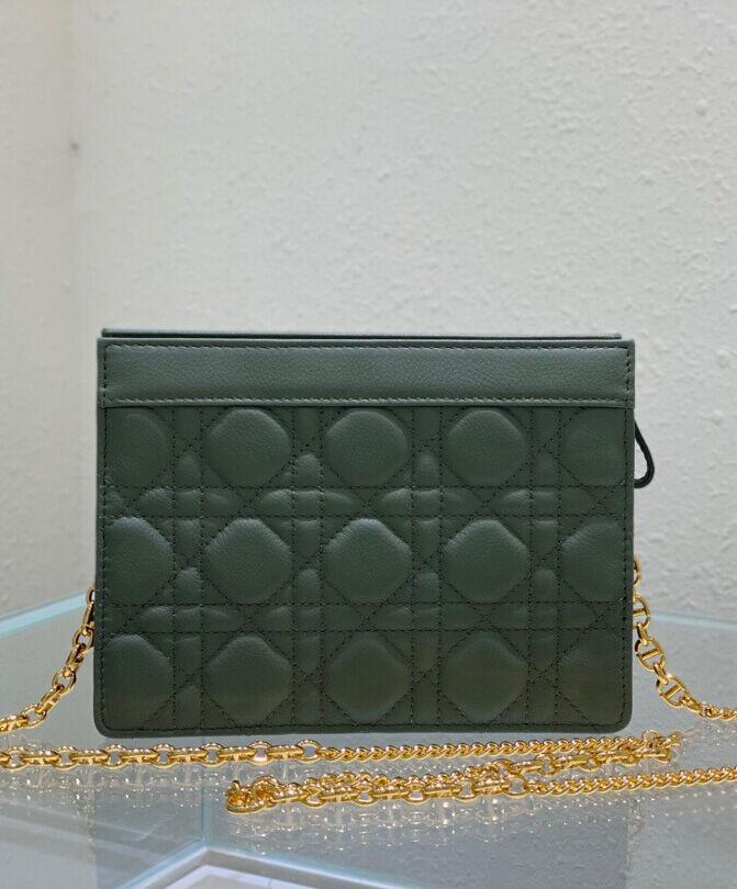 Christian Dior Caro Zipped Pouch Cowhide Green